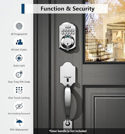 TEEHO TE002 Fingerprint Door Lock - Keyless Entry Door Lock - Electronic Keypad Deadbolt - Smart Locks for Front Door - Auto Lock - Easy Installation - Satin Nickel