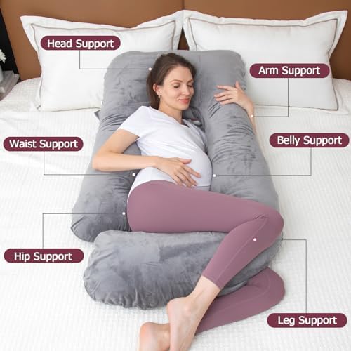 MOON PINE Pregnancy Pillow, U Shaped Full Body Pillow for Maternity Support, Sleeping Pillow with Cover for Pregnant Women (Dark Grey)