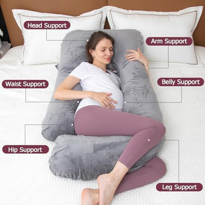 MOON PINE Pregnancy Pillow, U Shaped Full Body Pillow for Maternity Support, Sleeping Pillow with Cover for Pregnant Women (Dark Grey)