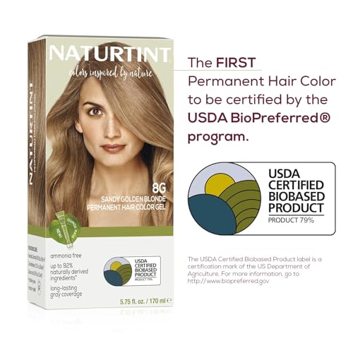 Naturtint 8G Sandy Golden Blonde Permanent Hair Color (Pack of 6), Ammonia Free, Vegan, Cruelty Free, up to 100% Gray Coverage, Long Lasting Results (Packaging may vary)
