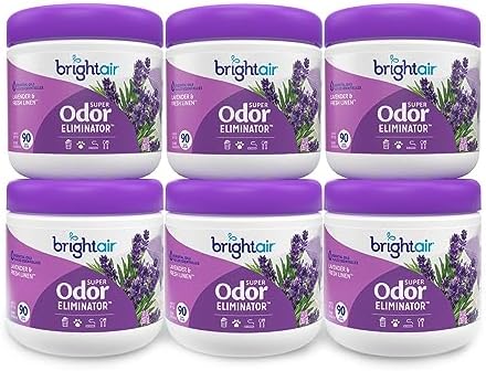 Bright Air 14 oz. Super Odor Eliminator, For Medium-Size Spaces, Lavender & Fresh Linen Scent, Case of 6, Odor Eliminator & Air Freshener, Natural Essential Oils, Lasts Up to 90 Days Each
