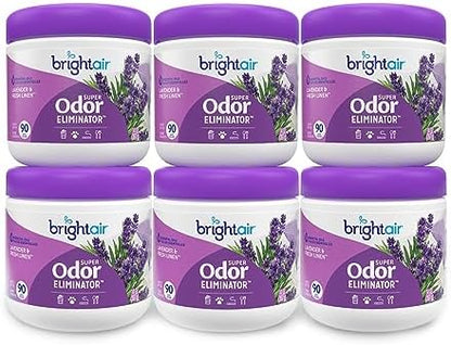 Bright Air 14 oz. Super Odor Eliminator, For Medium-Size Spaces, Lavender & Fresh Linen Scent, Case of 6, Odor Eliminator & Air Freshener, Natural Essential Oils, Lasts Up to 90 Days Each