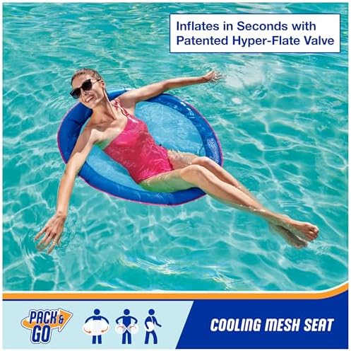 SwimWays Spring Float Premium Papasan Pool Lounger, Inflatable Pool Floats Adult with Fast Inflation for Ages 15 & Up