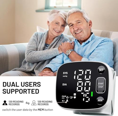 Oklar Blood Pressure Monitors for Home Use Rechargeable Wrist Digital BP Machine Cuff with LED Backlit Display, Voice Broadcast, 240 Memory Storage for 2 Users with Carrying Case