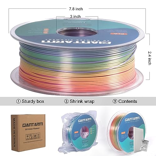 Silk Rainbow Color Lime Purple Blue Yellow Green Filament with 1.75mm Dimensional Accuracy +/-0.03mm, 1080 Feet per Roll, Vacuum Packaging, 3D Printer PLA Filament GIANTARM