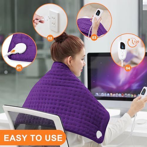 Heating Pad-Electric Heating Pads for Back,Neck,Abdomen,Moist Heated Pad for Shoulder,Knee,Hot Pad for Arms and Legs,Dry&Moist Heat & Auto Shut Off(Dark Purple, 33''×17'')