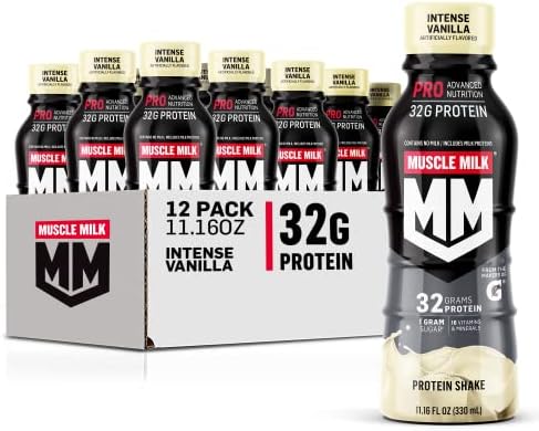 Muscle Milk Pro Advanced Nutrition Protein Shake, Intense Vanilla, 11.16 Fl Oz (Pack of 12), 32g Protein, 1g Sugar, 16 Vitamins & Minerals, 5g Fiber, Workout Recovery, Energizing Snack, Packaging May Vary