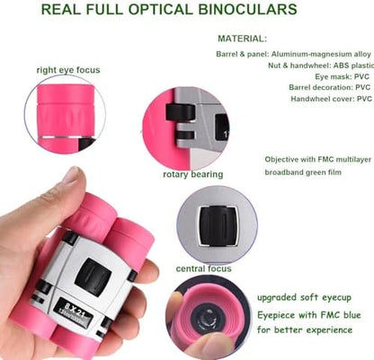 8x21 Compact Binoculars for Adults Teens, Mini Small Full Optical Binoculars for Bird Watching Opera Hiking Hunting Travel Concert (Pink)