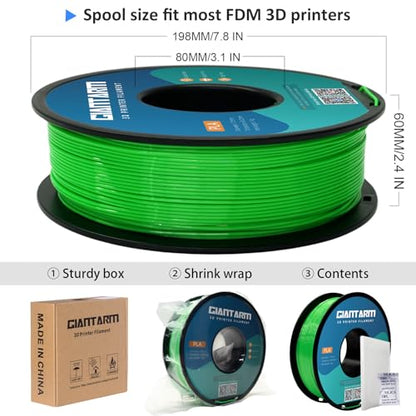 GIANTARM 3D Printer Filament, Green Pla Filament, 1Kg(2.2lbs) Spool, 1.75mm Dimension Accuracy +/- 0.03mm, 3D Printing Filament