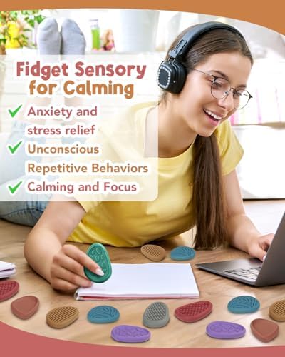 Fidget Toys Adults Sensory Stone: 24 Pack Texture Worry Stone for Kids Calming - Sensory Autism Toys for Anxiety Relief - Quiet Small Fidgets for Classroom Prizes