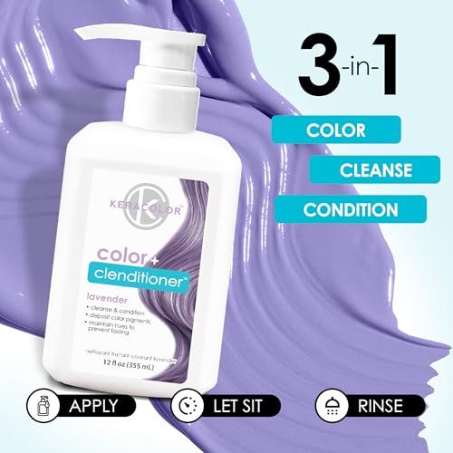 Keracolor Color + Clenditioner 3-in-1 Color-Depositing Conditioner, Gently Cleanses & Conditions, Semi-Permanent Hair Color, 23 Shades, 12 Fl Oz