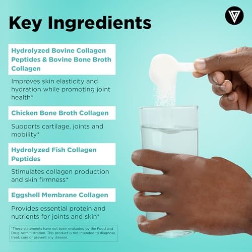 Vital Vitamins Multi Collagen Peptides Powder - Unflavored, Easy to Dissolve - Type I, II, III, V, X - for Women & Men - Promotes Hair, Skin, Nails, & Joint Health - 30 Servings