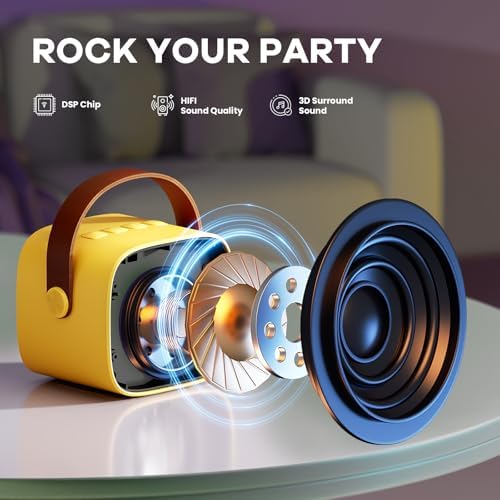 YLL Mini Karaoke Machine for Kids Adults, Portable Bluetooth Speaker with 2 Wireless Microphones, Birthday Gifts Toys for Girls Boys Ages 3, 4, 5, 6, 7, 8, 9,10,11,12+ Years Old Toddler (Yellow)