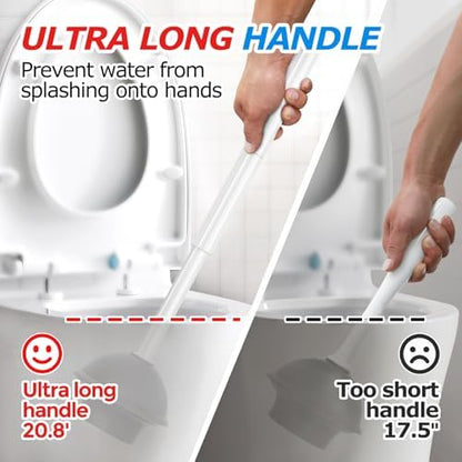 2 in 1 Toilet Brush and Plunger Set, Toilet Bowl Brush Plunger Set,Extended Handle Plunger,Bathroom Cleaning Tools,Toilet Brush Plunger Combo,Cleaning Brush（Pearl White，20.8inch）