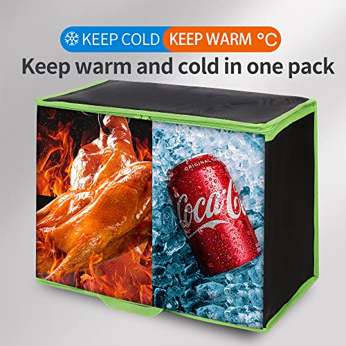 Bodaon 2-Pack Insulated Pizza Delivery Bags, X-Large Reusable Grocery Shopping Bags, Black with Green Edge