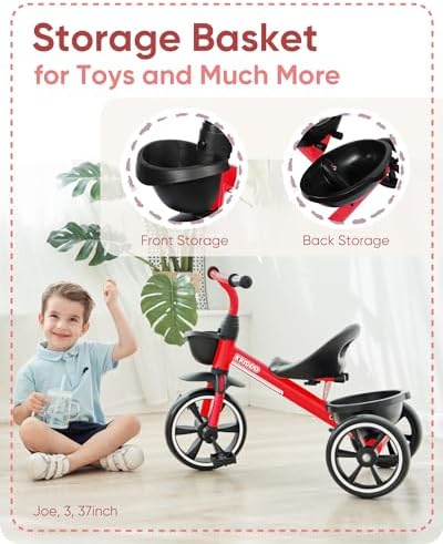 KRIDDO Kids Tricycles Age 24 Month to 4 Years, Trike for 2.5 to 5 Year Old, Gift Tricycles for 2-4 Year Olds, Trikes for Toddlers, Red