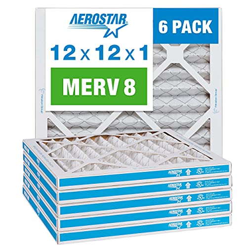 Aerostar 12x12x1 MERV 8 - 6 Count - High Efficiency Pleated HVAC, Furnace & Air Conditioner Filters - Removes Dust, Lint, Mold & Allergy-Causing Pollen