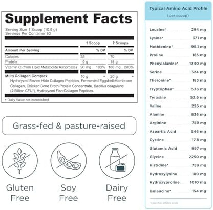 Ancient Nutrition Collagen Peptides Powder, Multi Collagen Protein, Women & Men, Vitamin C, Probiotics, Hydrolyzed Collagen, Supports Skin, Joints, Gut Health, Vanilla, 60 Servings