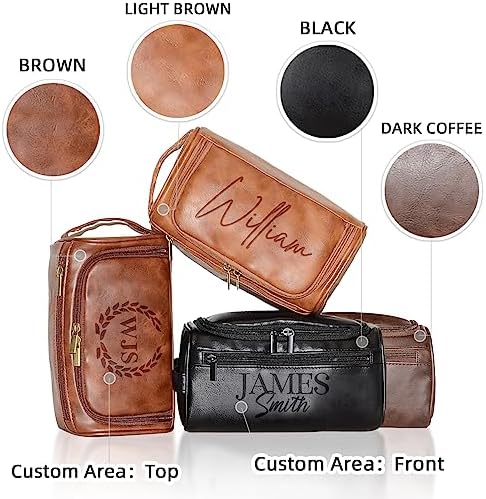 Personalized Toiletry Bag for Men, Engraved Name Initials Toiletry Bag, Customized Monogram Travel Shaving Dopp Kit for Groomsmen, Gift for Christmas, Birthday, Dad, Husband, Grandpa, Lover
