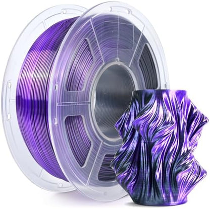 SUNLU Silk Dual Color Pla Filament, Silk PLA 3D Printer Filament 1.75mm, Shiny Silk Texture, Dimensional Accuracy +/- 0.02mm, 1KG Spool (2.2 lbs), PLA Silk Dual Color (Black Purple)
