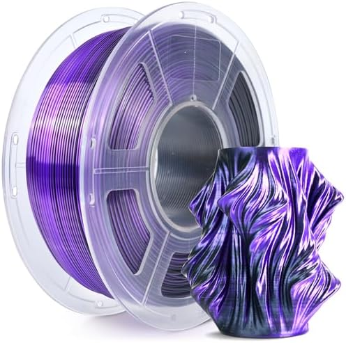 SUNLU Silk Dual Color Pla Filament, Silk PLA 3D Printer Filament 1.75mm, Shiny Silk Texture, Dimensional Accuracy +/- 0.02mm, 1KG Spool (2.2 lbs), PLA Silk Dual Color (Black Purple)
