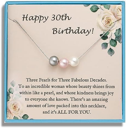 Sereney Birthday Gifts for Girls Women, Sterling Silver Pearl Necklace as 7 9 10 11 13 15 16 18 21 30 40 50 60 Year Old Birthday Gifts, Single Pearl Necklace as Bday Gifts for Friends