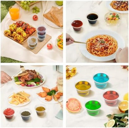 360 Set 4 oz Jello Shot Cups with Lids, Sturdy & Food Safe Disposable Plastic Portion Condiment Dipping Sauce Cups, Small Containers for Salad Dressing
