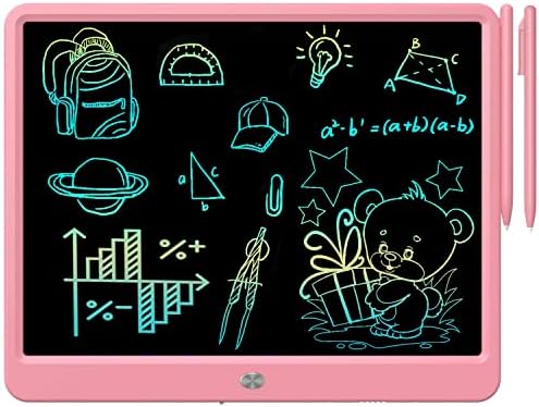FLUESTON LCD Writing Tablet, Doodle Board Toys Gifts for 3-8 Year Old Girls Boys, 15 Inch Colorful Electronic Board Drawing Pad for Kids, Gifts for Toddler Educational Learning Travel Birthday, Pink