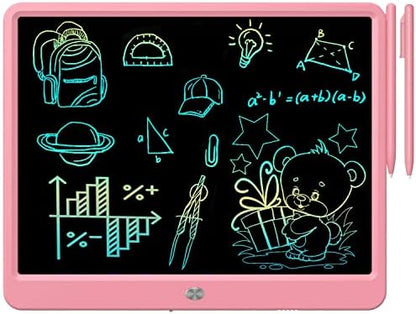 FLUESTON LCD Writing Tablet, Doodle Board Toys Gifts for 3-8 Year Old Girls Boys, 15 Inch Colorful Electronic Board Drawing Pad for Kids, Gifts for Toddler Educational Learning Travel Birthday, Pink