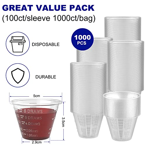 disposable medicine cups graduated, bulk pack of 1000, 1 oz (30ml) small plastic measuring cup for liquid medication, paint, epoxy, pill and resin