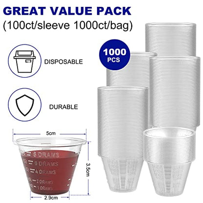 disposable medicine cups graduated, bulk pack of 1000, 1 oz (30ml) small plastic measuring cup for liquid medication, paint, epoxy, pill and resin