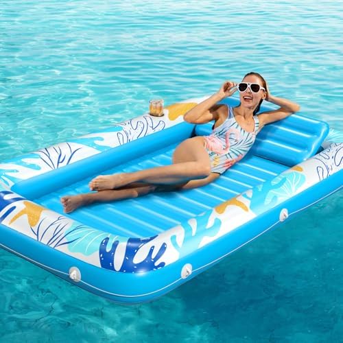 Inflatable Tanning Pool Lounger Float - Jasonwell 4 in 1 Sun Tan Tub Sunbathing Pool Lounge Raft Floatie Toys Water Filled Tanning Bed Mat Pad for Adult Blow Up Kiddie Pool Kids Ball Pit Pool