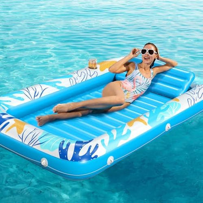 Inflatable Tanning Pool Lounger Float - Jasonwell 4 in 1 Sun Tan Tub Sunbathing Pool Lounge Raft Floatie Toys Water Filled Tanning Bed Mat Pad for Adult Blow Up Kiddie Pool Kids Ball Pit Pool