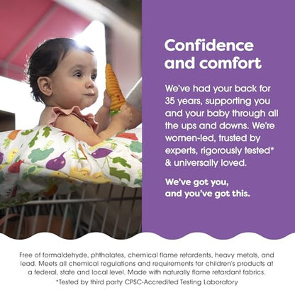 Boppy Shopping Cart Cover for Baby - 360° Coverage Cart Cover for Babies with Safety Harness, Toy Tether, One-Hand Placement, Machine-Washable, 6 Month & Up - Multicolor Farmer's Market