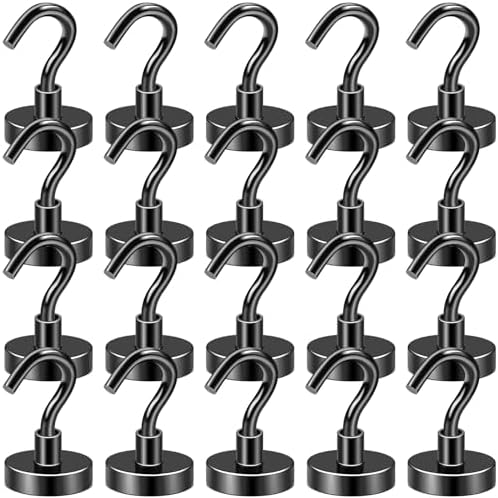 DIYMAG Black Magnetic Hooks, 50 LB Heavy Duty Magnet with Hooks, 20 Packs Strong Rare Earth Neodymium Magnet Hooks for Hanging, Magnetic Hanger for Curtain, Home, Kitchen, Workplace