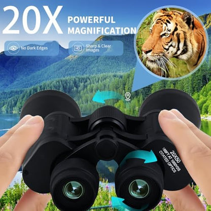 20x50 Binoculars for Adults High Powered with Low Light Compact Waterproof Binoculars for Bird Watching Hunting Travel Football Stargazing BAK-4 Prism FMC Lens(Black)