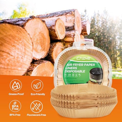 Ctizne Air Fryer Liners Disposable: 200PCS 8 Inch Square Parchment Paper Liner, Non-stick Oilproof Baking Paper Sheets for 5-8 QT Airfryer Basket