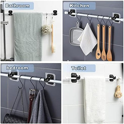 10PCS Self Adhesive Curtain Rod Holders No Drill Curtain Rods Brackets No Drilling Nail Free Adjustable Curtain Rod Hooks Curtain Hangers for Bathroom Kitchen Home Bathroom Hotel(Black)