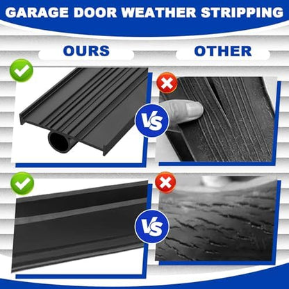 DGSL Garage Door Seals Bottom Rubber Weather Stripping Kit Seal Strip Replacement,Universal Weatherproof Threshold Buffering Sealing Rubber 5/16 Inch T Ends, 3 3/4 Inch Width (16 Ft, Black)