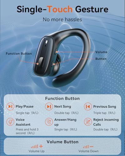 Wireless Earbuds, Sports Bluetooth 5.4 Headphones, Ear Buds with ENC Noise Canceling Mic, 80Hr Playtime Earphones, Palm-Sized, LED Power Display, IPX7 Waterproof Headset for Workout Running, Black