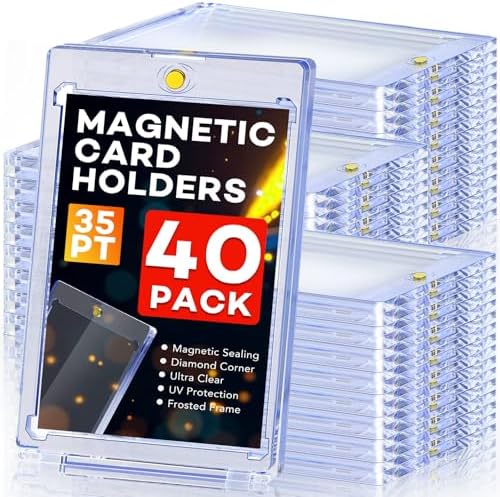 40ct Magnetic Card Holders, 35pt One Touch Card Holder, U-V Protection Hard Plastic Case for Trading Cards, Display Case for Sports, Baseball, Football, Game Cards