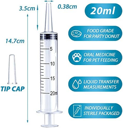 50 Pack 20mL Syringes with Catheter Tip and Cap Plastic Large Syringes for Liquids, Jello shot Party, Medicine Student, Oral, Scientific Labs, Measuring, Dispensing, Home Care