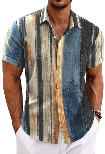 COOFANDY Men's Linen Shirts Short Sleeve Casual Shirts Button Down Shirt for Men Beach Summer Wedding Shirt