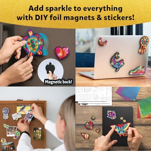 Skillmatics Foil Fun - Pretty Patterns, 18 DIY Magnets Mess-Free Art, Colorful Creative Party Activity, Craft Kits, 60+ Foam Stickers, Gifts for Kids, Teens, Adults, Families