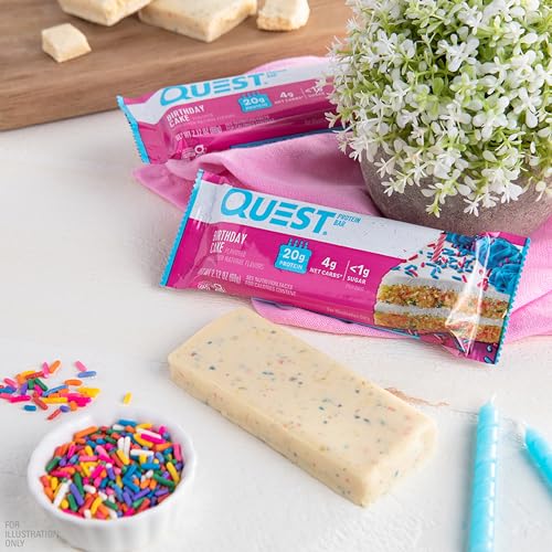Quest Nutrition Birthday Cake Protein Bars, 20g Protein, 1g Sugar, 4g Net Carbs, Gluten Free, Keto Friendly, 12 Count