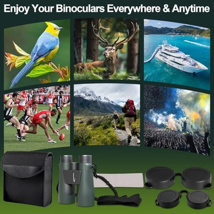 15x56 Binoculars for Adults High Powered - Aurosports HD Large View Binoculars with Clear Low Light Vision - Lightweight Easy Focus Bird Watching Hunting Hiking Cruise Travel - Green