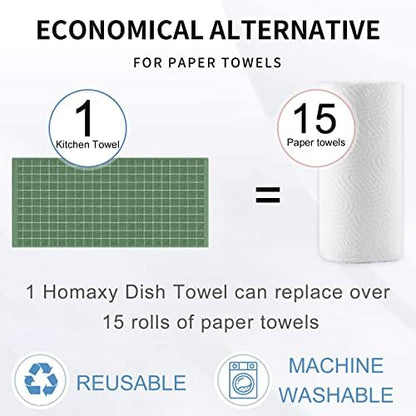 Homaxy 100% Cotton Terry Kitchen Towels(Grass Green, 13 x 28 inches), Checkered Designed, Soft and Super Absorbent Dish Towels, 4 Pack
