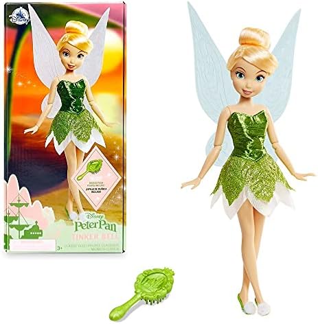 Disney Store Official Disney Princess Classic Doll (Tinker Bell from Peter Pan), 11 Inches, Includes Brush with Molded Details, Fully Posable Toy in Classic Outfit - Disney Princess Toys for Girls