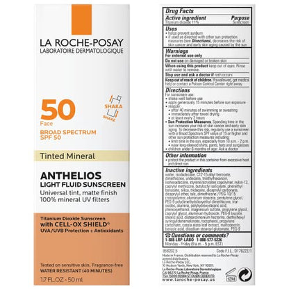 La Roche-Posay Anthelios Sunscreen SPF 50, Ultra-Light Fluid Broad Spectrum SPF 50, Face Sunscreen with Titanium Dioxide Mineral, Lightweight & Fast-Absorbing, Oil-Free, Matte Finish