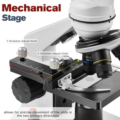 Microscope for Adults Kids Students, 40X-2000X Microscope for Beginners, Biological Microscope Kit with Phone Holder, 10pcs Specimen Slides, 20 Pcs Slides & 100pcs Coverslips, Storage Bag